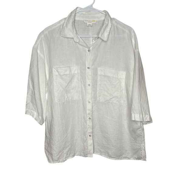 C&C California Tops - C&C California Women's White Linen 3/4 Sleeve Button-Up Shirt Size Large